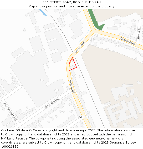 104, STERTE ROAD, POOLE, BH15 2AH: Location map and indicative extent of plot