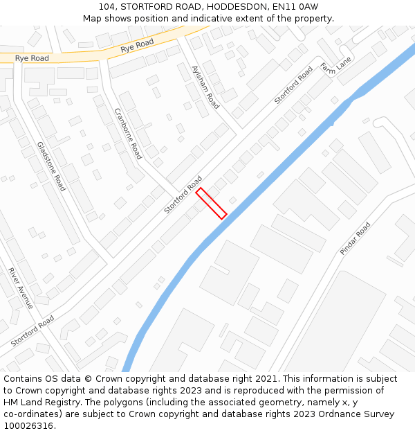 104, STORTFORD ROAD, HODDESDON, EN11 0AW: Location map and indicative extent of plot