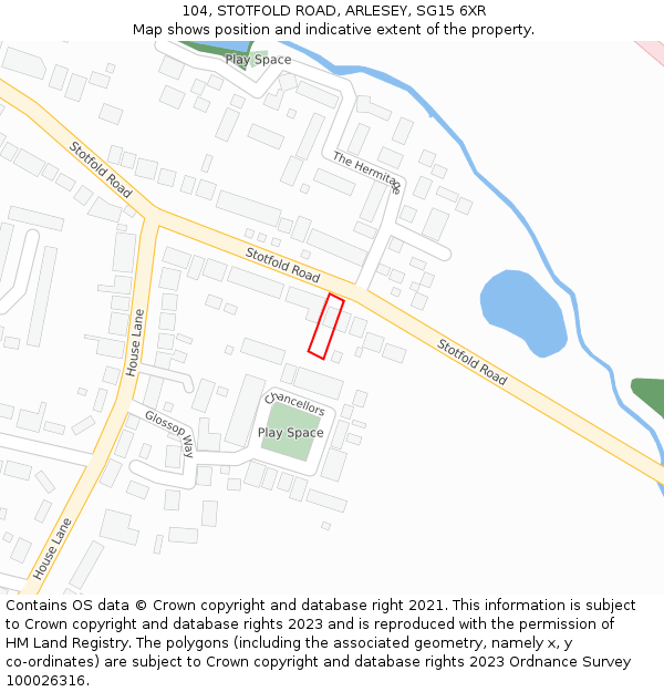 104, STOTFOLD ROAD, ARLESEY, SG15 6XR: Location map and indicative extent of plot