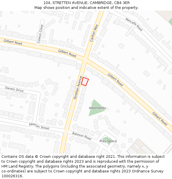 104, STRETTEN AVENUE, CAMBRIDGE, CB4 3ER: Location map and indicative extent of plot