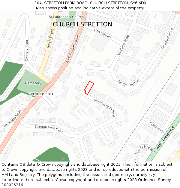 104, STRETTON FARM ROAD, CHURCH STRETTON, SY6 6DX: Location map and indicative extent of plot