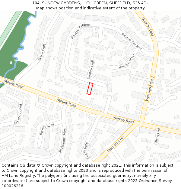 104, SUNDEW GARDENS, HIGH GREEN, SHEFFIELD, S35 4DU: Location map and indicative extent of plot