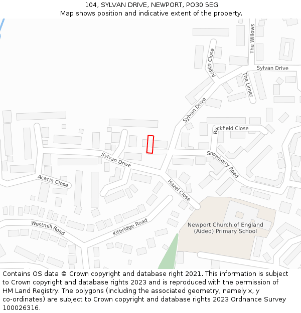104, SYLVAN DRIVE, NEWPORT, PO30 5EG: Location map and indicative extent of plot