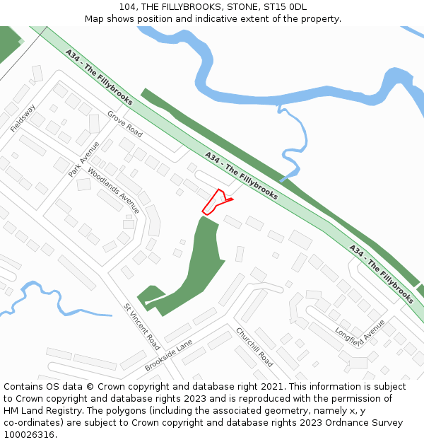 104, THE FILLYBROOKS, STONE, ST15 0DL: Location map and indicative extent of plot