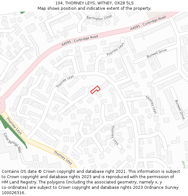 104, THORNEY LEYS, WITNEY, OX28 5LS: Location map and indicative extent of plot