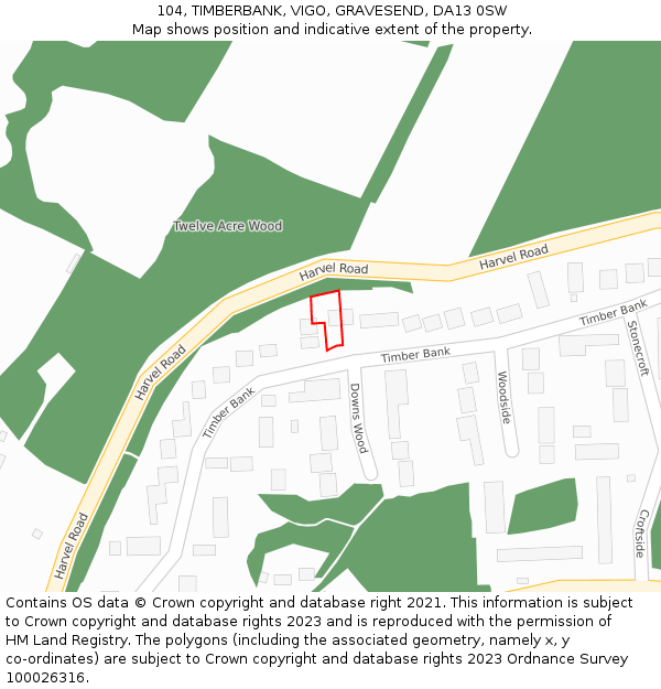 104, TIMBERBANK, VIGO, GRAVESEND, DA13 0SW: Location map and indicative extent of plot