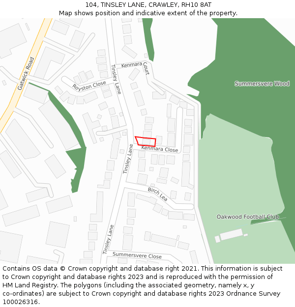 104, TINSLEY LANE, CRAWLEY, RH10 8AT: Location map and indicative extent of plot