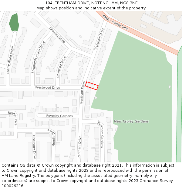 104, TRENTHAM DRIVE, NOTTINGHAM, NG8 3NE: Location map and indicative extent of plot