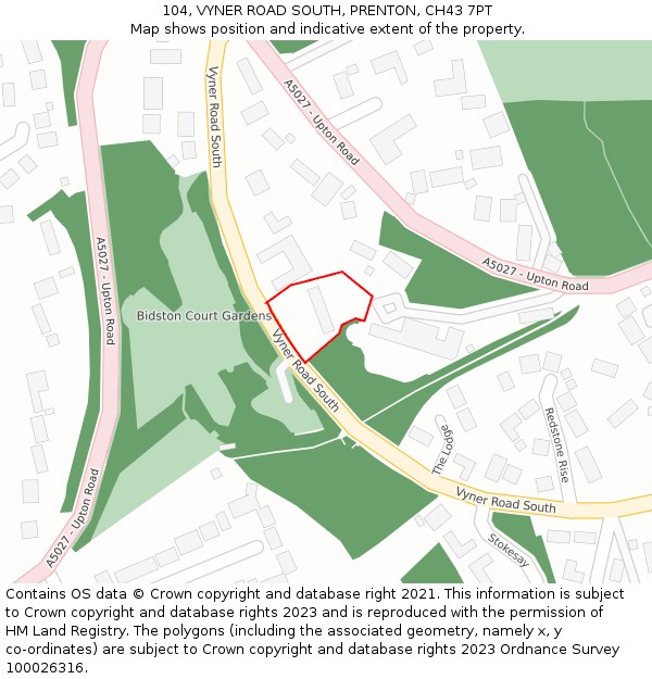 104, VYNER ROAD SOUTH, PRENTON, CH43 7PT: Location map and indicative extent of plot