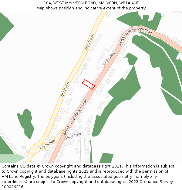 104, WEST MALVERN ROAD, MALVERN, WR14 4NB: Location map and indicative extent of plot
