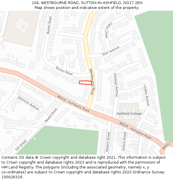 104, WESTBOURNE ROAD, SUTTON-IN-ASHFIELD, NG17 2EN: Location map and indicative extent of plot