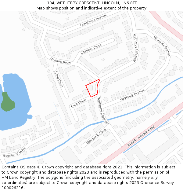 104, WETHERBY CRESCENT, LINCOLN, LN6 8TF: Location map and indicative extent of plot