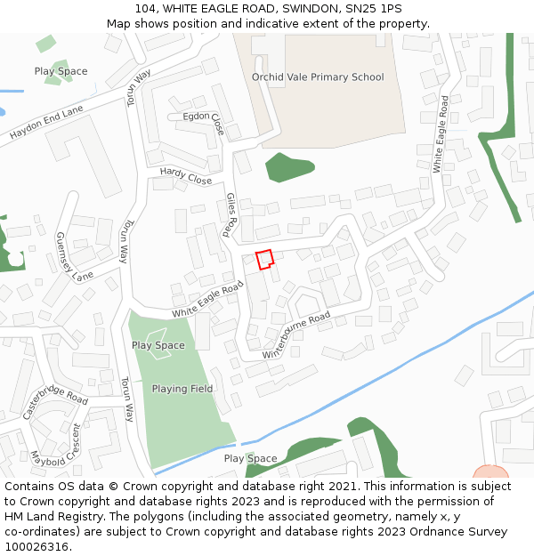 104, WHITE EAGLE ROAD, SWINDON, SN25 1PS: Location map and indicative extent of plot