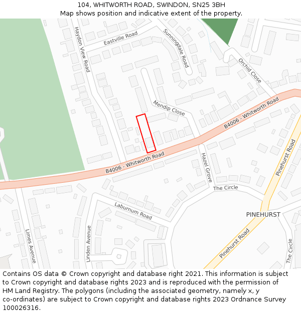 104, WHITWORTH ROAD, SWINDON, SN25 3BH: Location map and indicative extent of plot