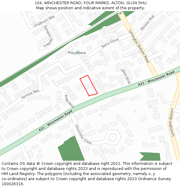 104, WINCHESTER ROAD, FOUR MARKS, ALTON, GU34 5HU: Location map and indicative extent of plot