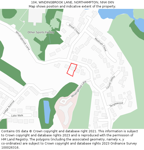 104, WINDINGBROOK LANE, NORTHAMPTON, NN4 0XN: Location map and indicative extent of plot