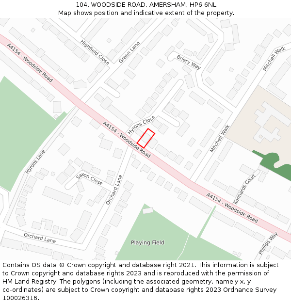 104, WOODSIDE ROAD, AMERSHAM, HP6 6NL: Location map and indicative extent of plot