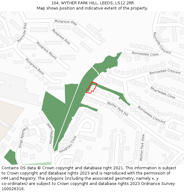 104, WYTHER PARK HILL, LEEDS, LS12 2RR: Location map and indicative extent of plot