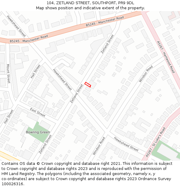 104, ZETLAND STREET, SOUTHPORT, PR9 9DL: Location map and indicative extent of plot