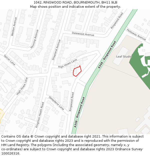 1042, RINGWOOD ROAD, BOURNEMOUTH, BH11 9LB: Location map and indicative extent of plot