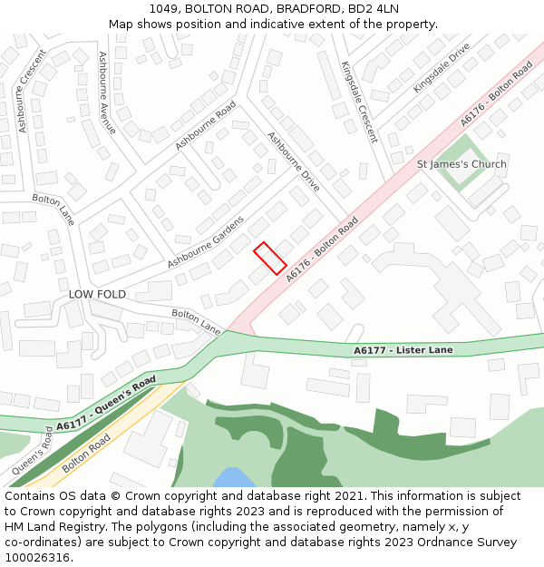 1049, BOLTON ROAD, BRADFORD, BD2 4LN: Location map and indicative extent of plot