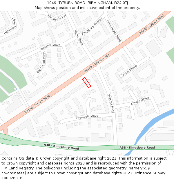 1049, TYBURN ROAD, BIRMINGHAM, B24 0TJ: Location map and indicative extent of plot