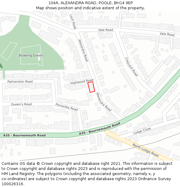 104A, ALEXANDRA ROAD, POOLE, BH14 9EP: Location map and indicative extent of plot