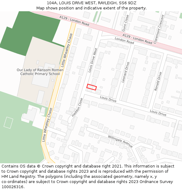 104A, LOUIS DRIVE WEST, RAYLEIGH, SS6 9DZ: Location map and indicative extent of plot