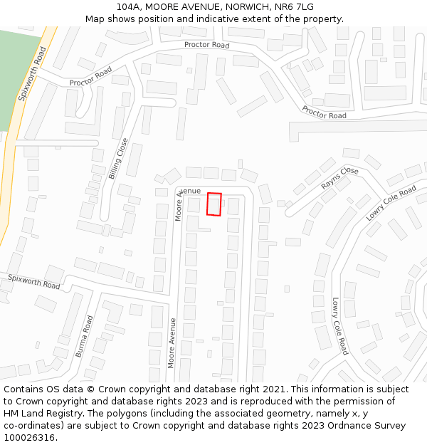 104A, MOORE AVENUE, NORWICH, NR6 7LG: Location map and indicative extent of plot