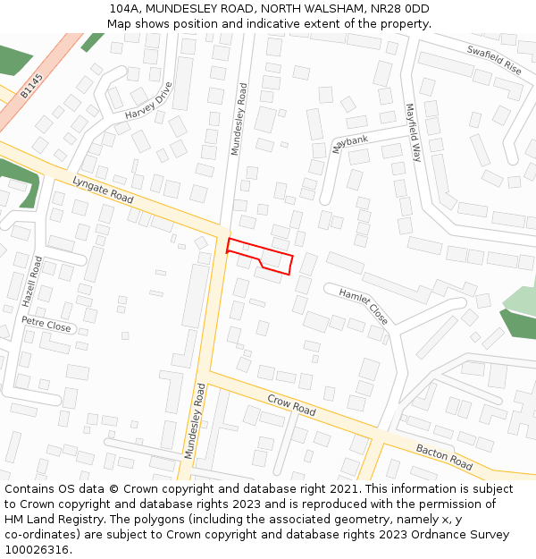 104A, MUNDESLEY ROAD, NORTH WALSHAM, NR28 0DD: Location map and indicative extent of plot