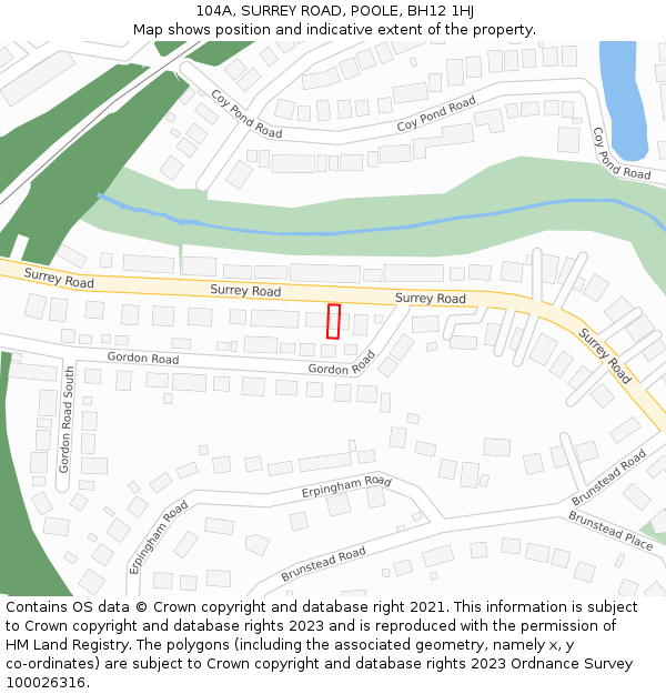 104A, SURREY ROAD, POOLE, BH12 1HJ: Location map and indicative extent of plot