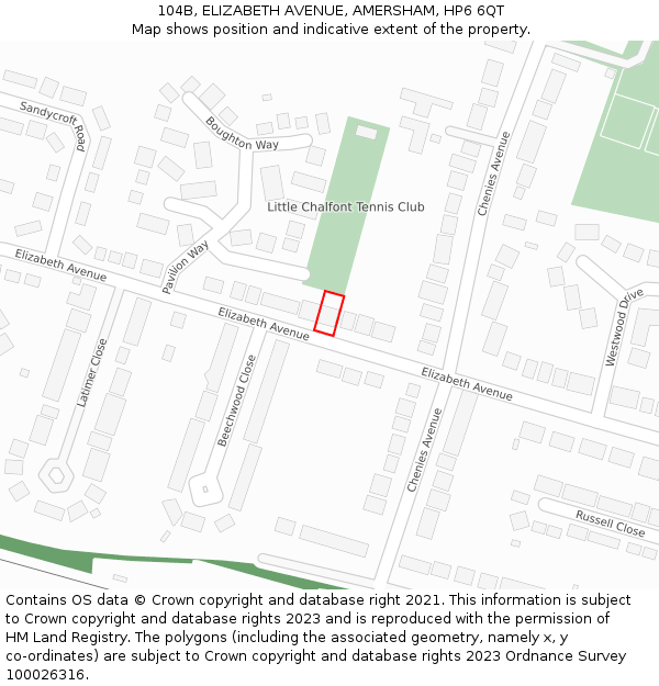 104B, ELIZABETH AVENUE, AMERSHAM, HP6 6QT: Location map and indicative extent of plot