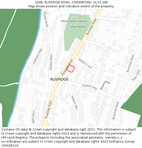 104B, RUSPIDGE ROAD, CINDERFORD, GL14 3AE: Location map and indicative extent of plot