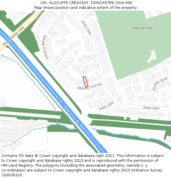 105, ALDCLIFFE CRESCENT, DONCASTER, DN4 9SE: Location map and indicative extent of plot