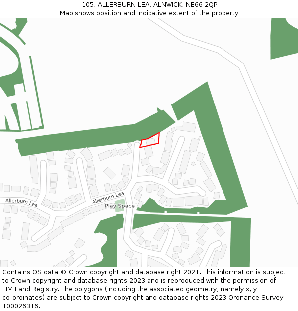 105, ALLERBURN LEA, ALNWICK, NE66 2QP: Location map and indicative extent of plot