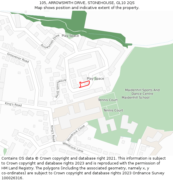 105, ARROWSMITH DRIVE, STONEHOUSE, GL10 2QS: Location map and indicative extent of plot