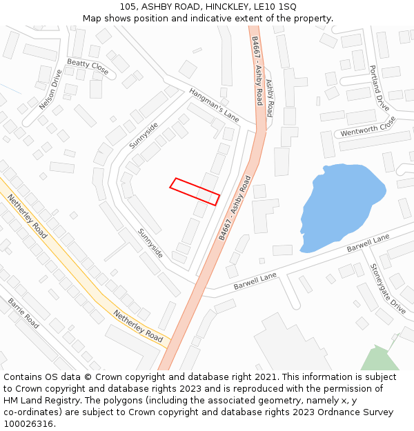105, ASHBY ROAD, HINCKLEY, LE10 1SQ: Location map and indicative extent of plot
