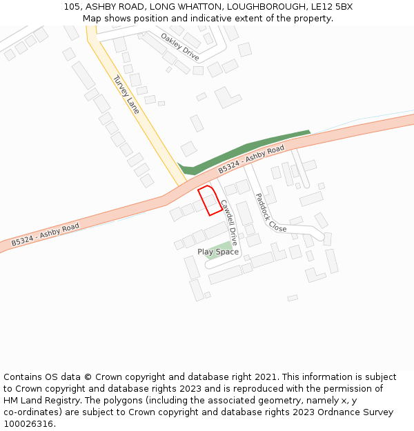 105, ASHBY ROAD, LONG WHATTON, LOUGHBOROUGH, LE12 5BX: Location map and indicative extent of plot