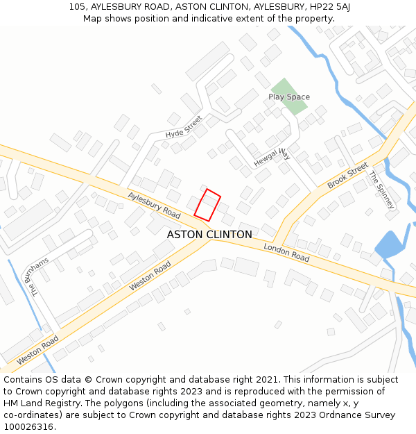 105, AYLESBURY ROAD, ASTON CLINTON, AYLESBURY, HP22 5AJ: Location map and indicative extent of plot