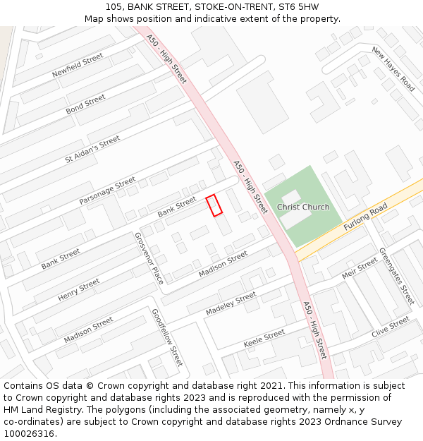 105, BANK STREET, STOKE-ON-TRENT, ST6 5HW: Location map and indicative extent of plot