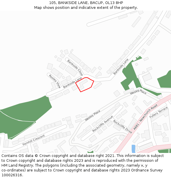 105, BANKSIDE LANE, BACUP, OL13 8HP: Location map and indicative extent of plot