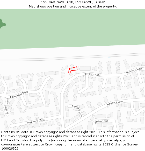 105, BARLOWS LANE, LIVERPOOL, L9 9HZ: Location map and indicative extent of plot