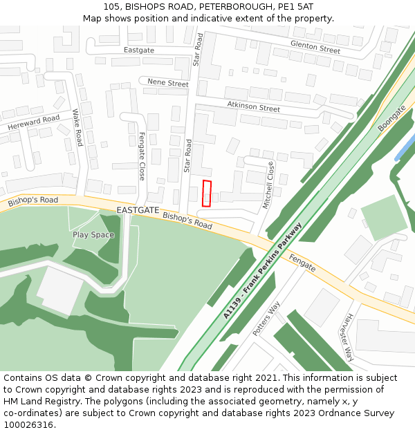 105, BISHOPS ROAD, PETERBOROUGH, PE1 5AT: Location map and indicative extent of plot