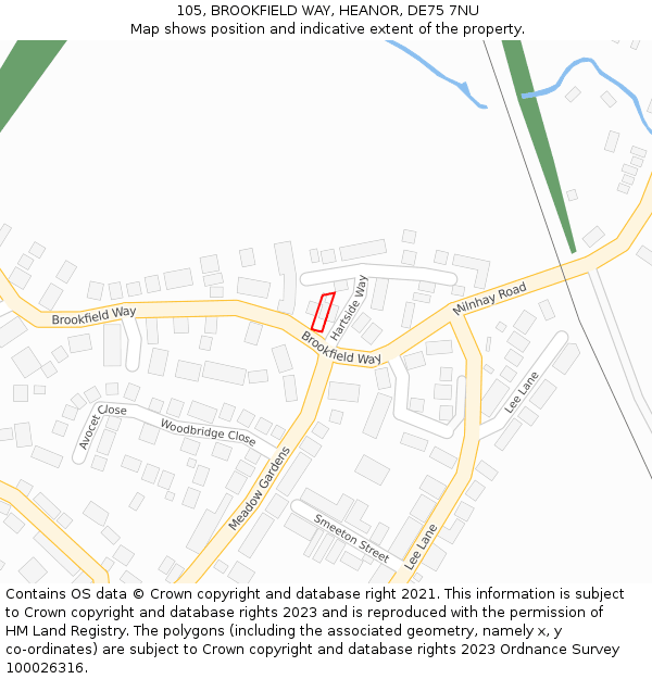 105, BROOKFIELD WAY, HEANOR, DE75 7NU: Location map and indicative extent of plot