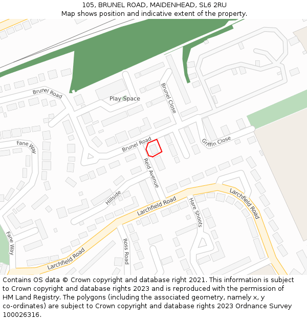 105, BRUNEL ROAD, MAIDENHEAD, SL6 2RU: Location map and indicative extent of plot