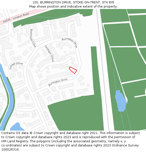 105, BURRINGTON DRIVE, STOKE-ON-TRENT, ST4 8YE: Location map and indicative extent of plot