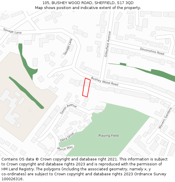 105, BUSHEY WOOD ROAD, SHEFFIELD, S17 3QD: Location map and indicative extent of plot