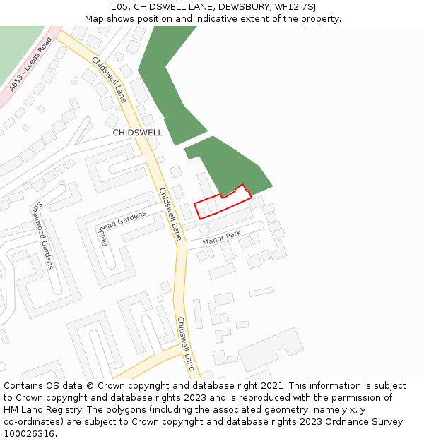 105, CHIDSWELL LANE, DEWSBURY, WF12 7SJ: Location map and indicative extent of plot