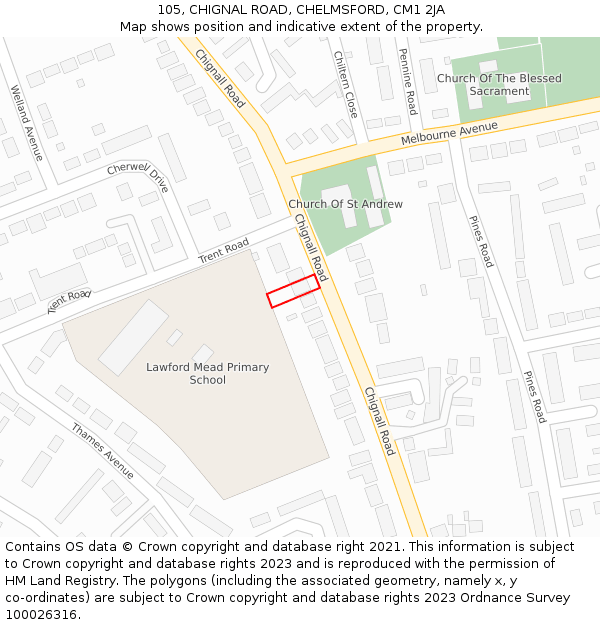 105, CHIGNAL ROAD, CHELMSFORD, CM1 2JA: Location map and indicative extent of plot