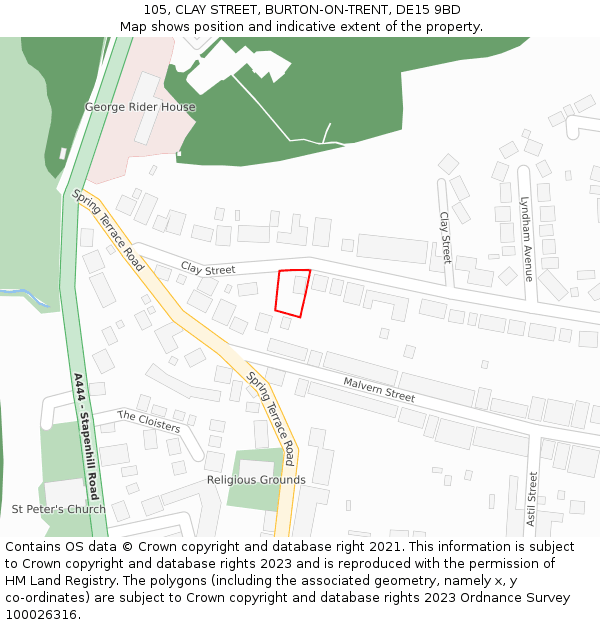 105, CLAY STREET, BURTON-ON-TRENT, DE15 9BD: Location map and indicative extent of plot